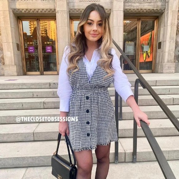 Zara Pinafore Tweed Buttons Overall Dress Blue NWT Size Small - Picture 4 of 11